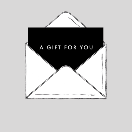 Illustration of an open envelope with a black card inside on a light gray background