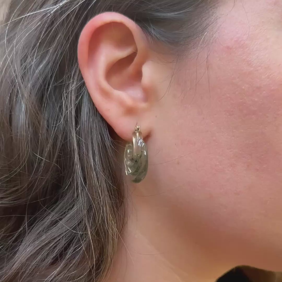 Green Amethyst Carved Gong Hoops