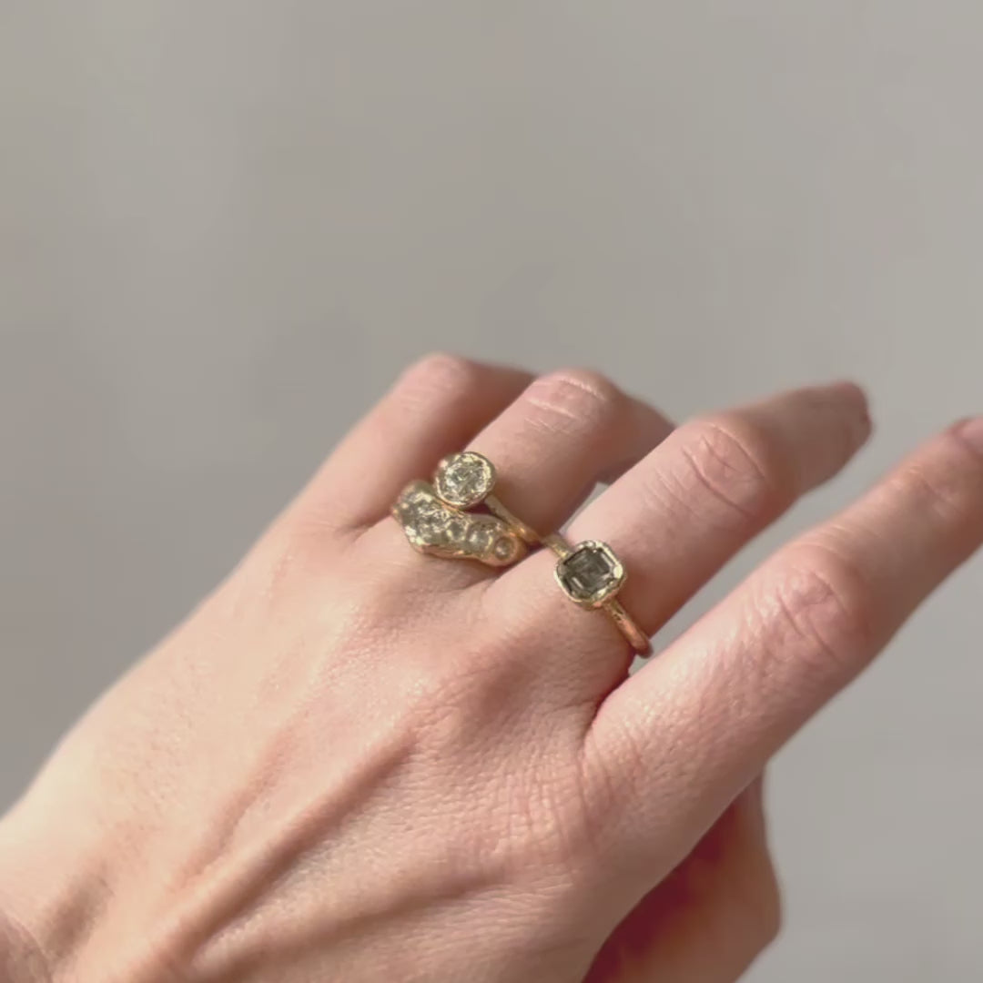 X Icy Gray Green Diamond Organic Ring
