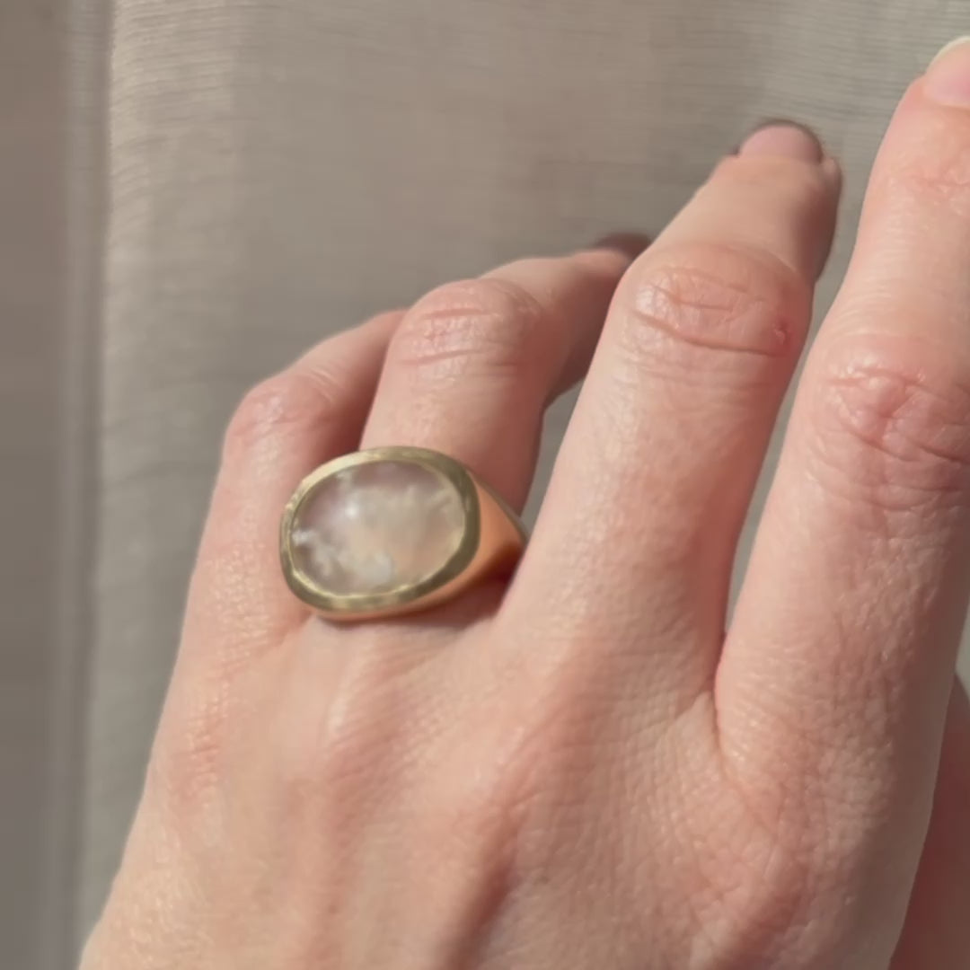 White Plume Agate Slab Ring