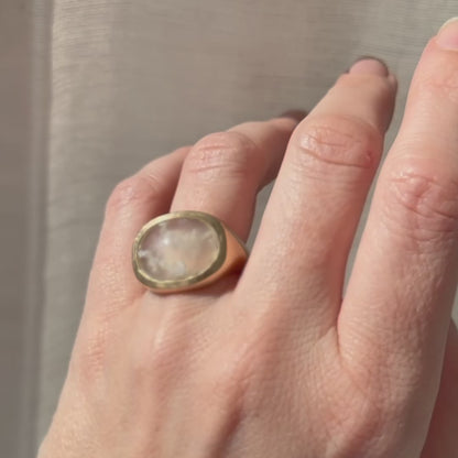 White Plume Agate Slab Ring
