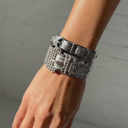 Wide Silver Belt Buckle Bangle