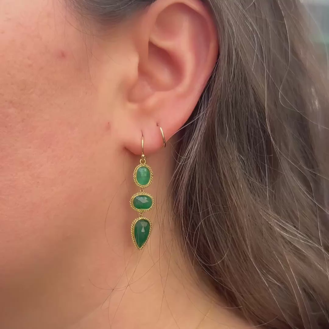 Emerald Triple Drop Earrings