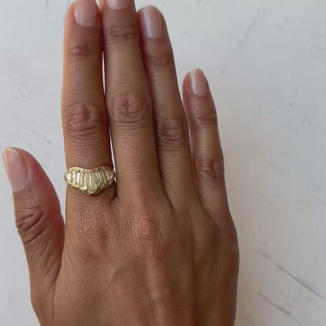 X Lemon Baguette Diamond Extra Large V Shape Scatter Ring