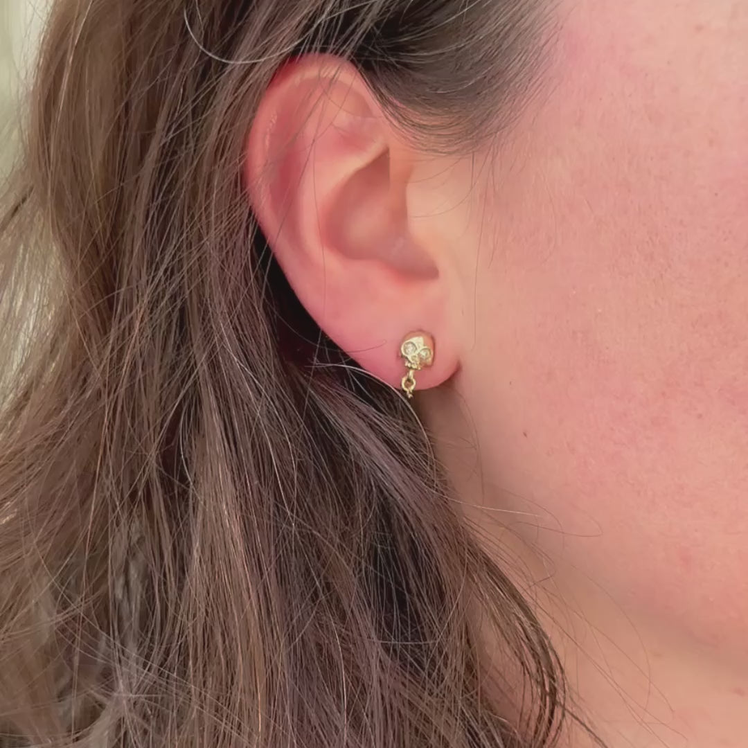 Gold Skull + Chain Earrings