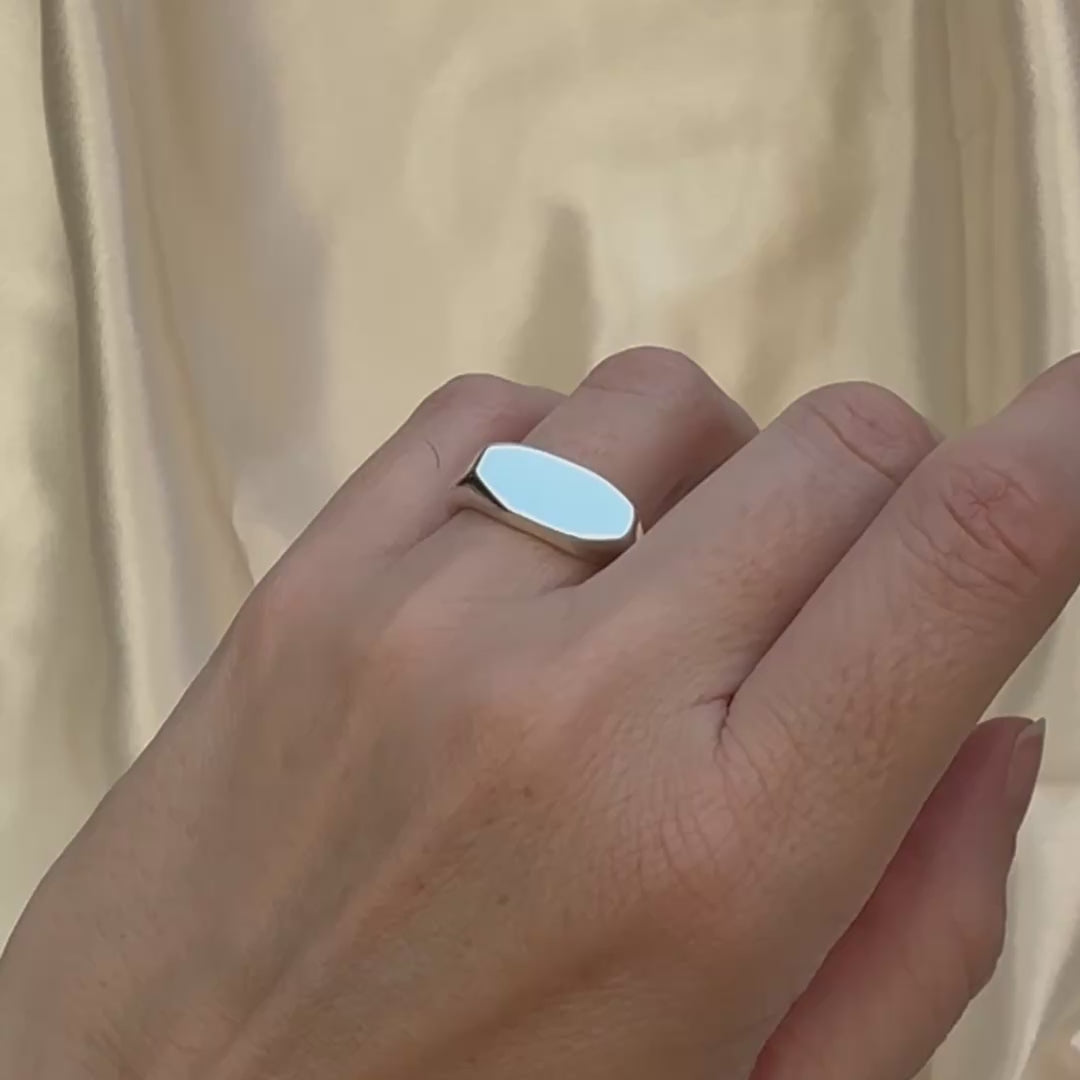 Silver Elongated Geometric Signet Ring