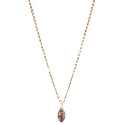 Gold Marquise Morganite Necklace by Lauren Wolf, shown on a white backdrop
