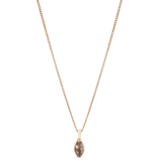 Gold Marquise Morganite Necklace by Lauren Wolf, shown on a white backdrop