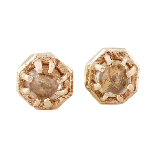 Tiny Rutilated Quartz Quartz Studs by Lauren Wolf Jewelry shown on a white background