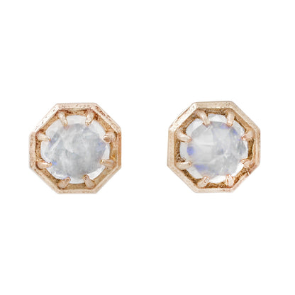 Lauren Wolf Yellow Gold Rainbow Moonstone Studs on white background