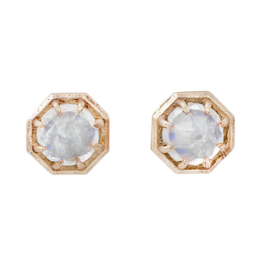 Lauren Wolf Yellow Gold Rainbow Moonstone Studs on white background