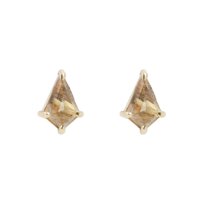 Small Yellow Quartz Kite Studs by Lauren Wolf agaisnt a white background | ESQUELETO