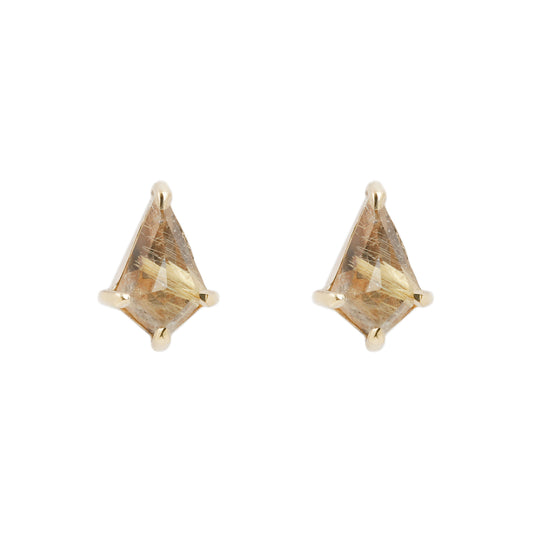Small Yellow Quartz Kite Studs by Lauren Wolf agaisnt a white background | ESQUELETO