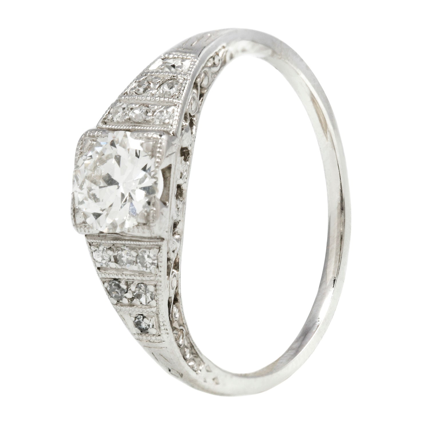 Platinum Diamond Tapered Art Deco Ring