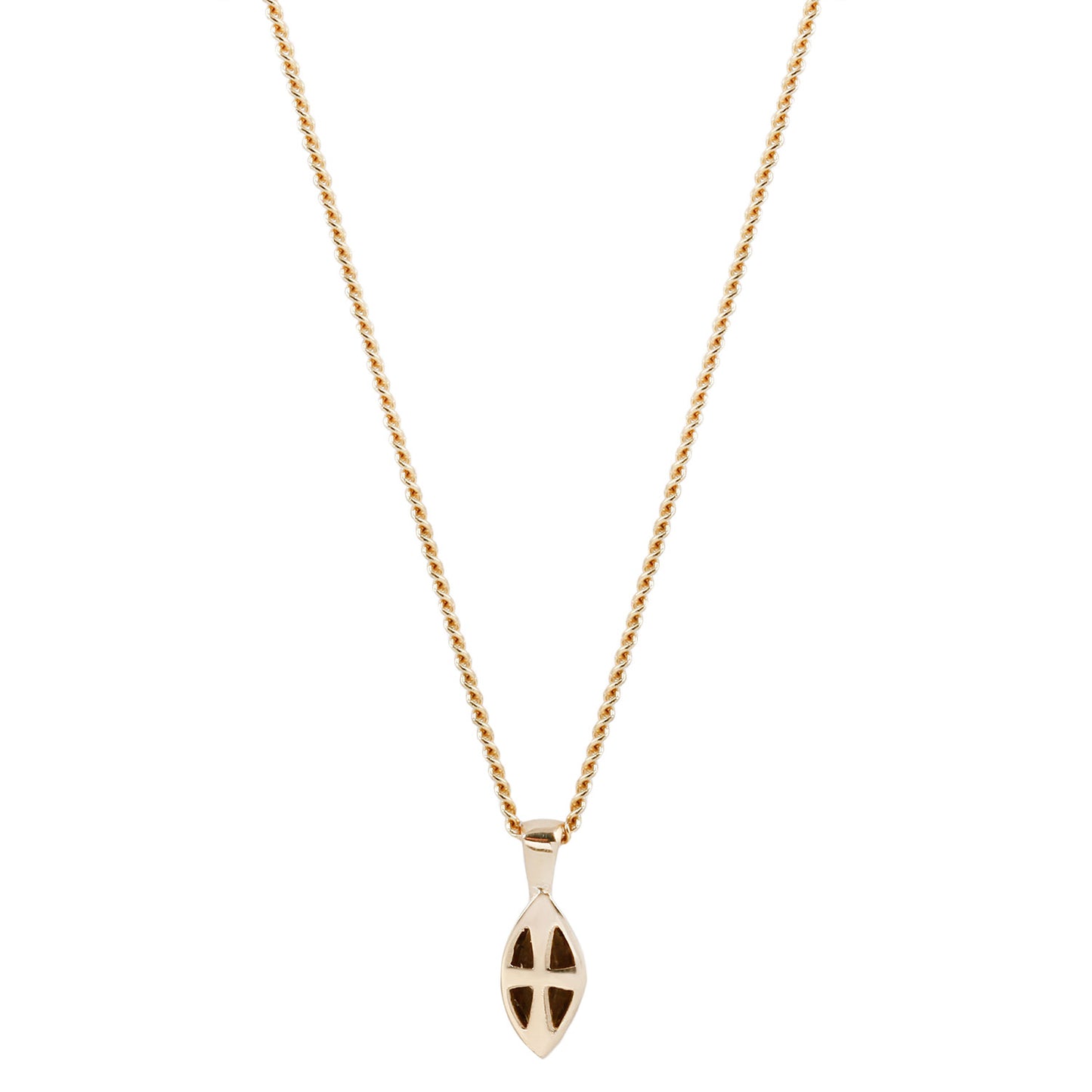 Back view of the Gold Marquise Morganite Necklace by Lauren Wolf, shown on a white backdrop