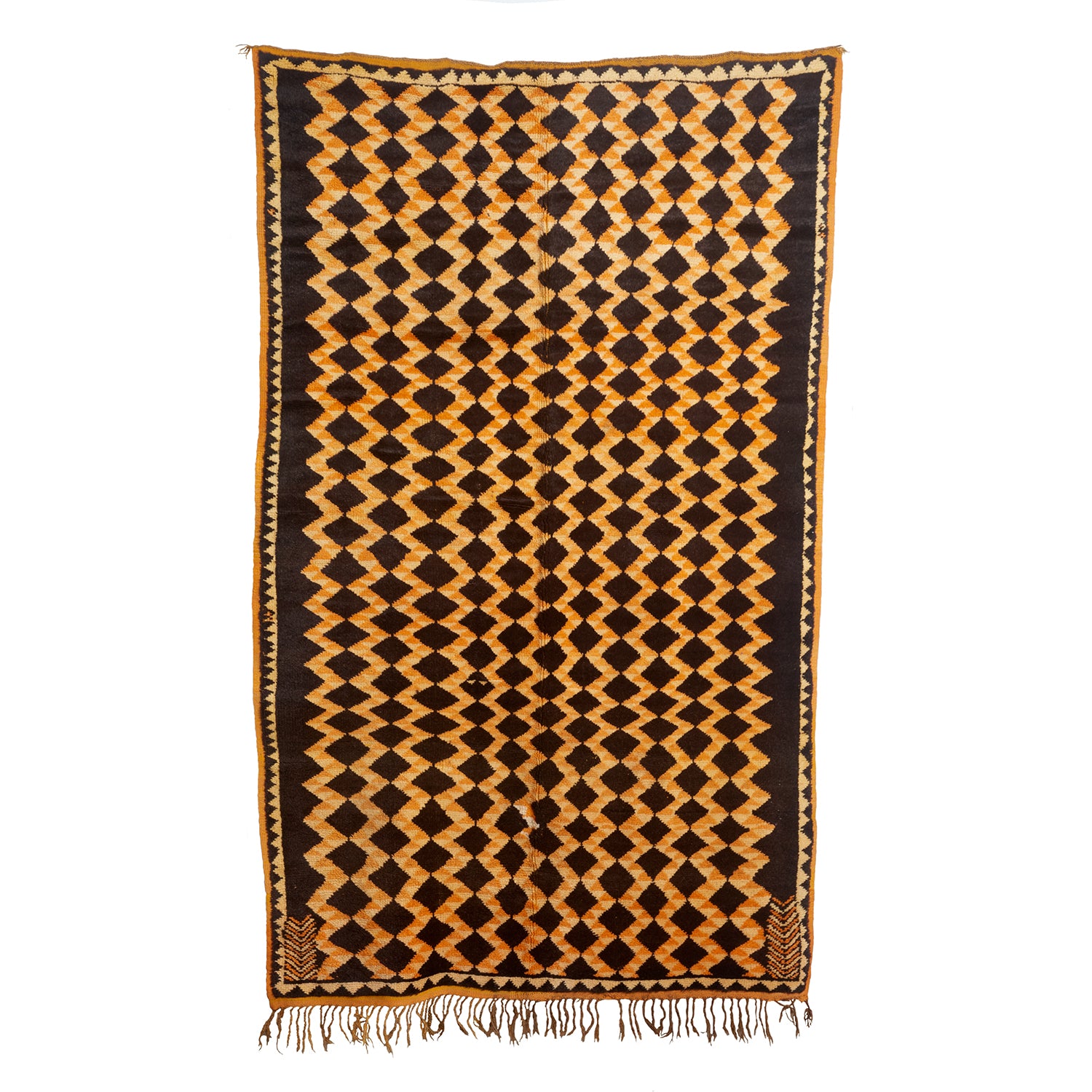 Vintage Black & Orange Diamond Rug