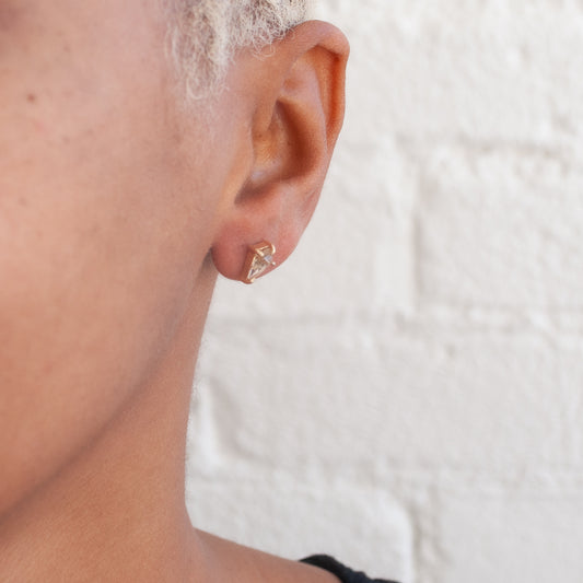 Small Yellow Quartz Kite Studs by Lauren Wolf shown worn on the ear | ESQUELETO