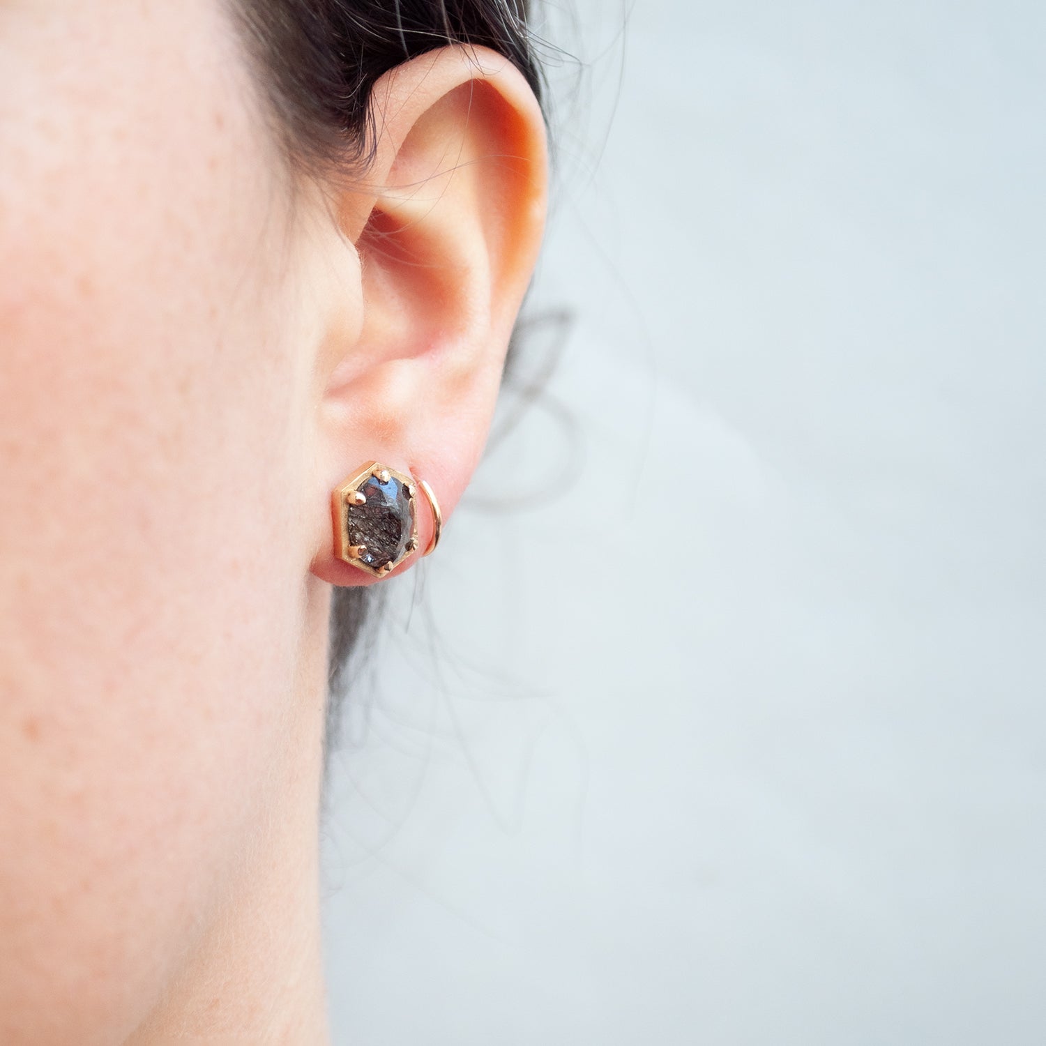 Large Hexagon Quartz Studs