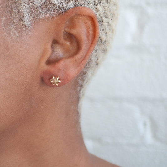 Small Yellow Quartz Hexagon Studs