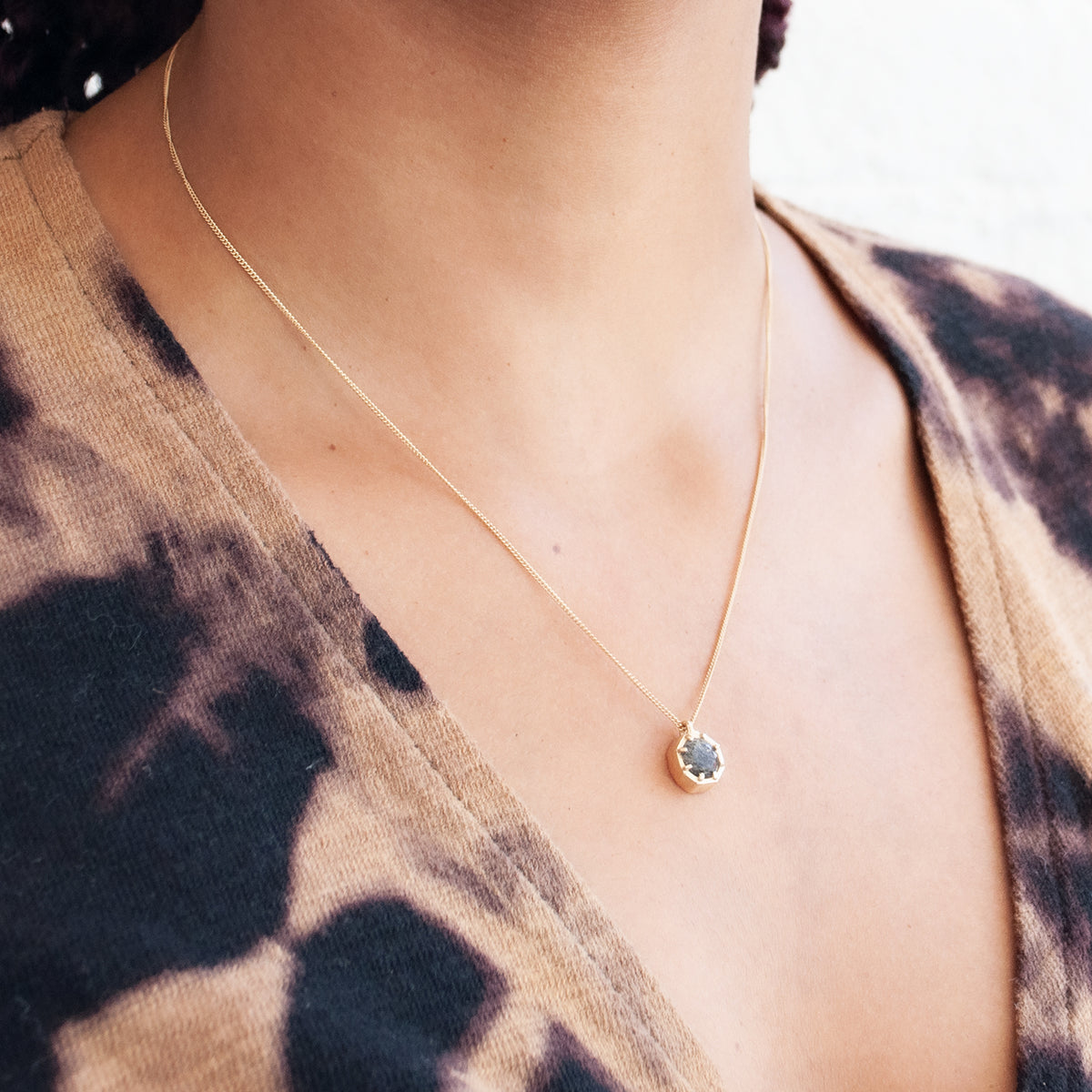 Quartz Octagon Necklace by Lauren Wolf worn on the neck