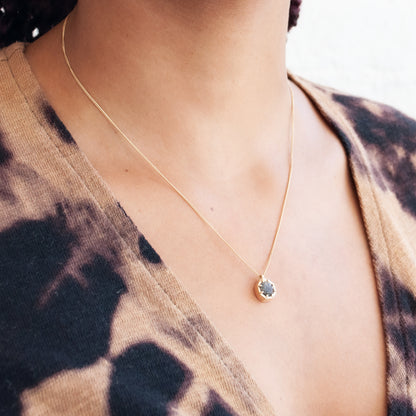 Quartz Octagon Necklace by Lauren Wolf worn on the neck