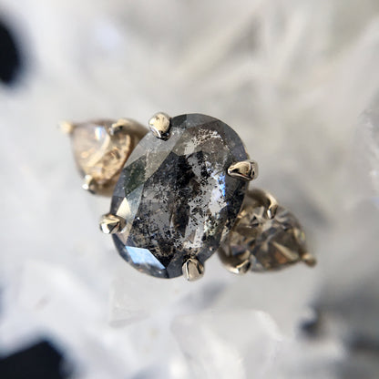 Speckled Oval Three Diamond Ring