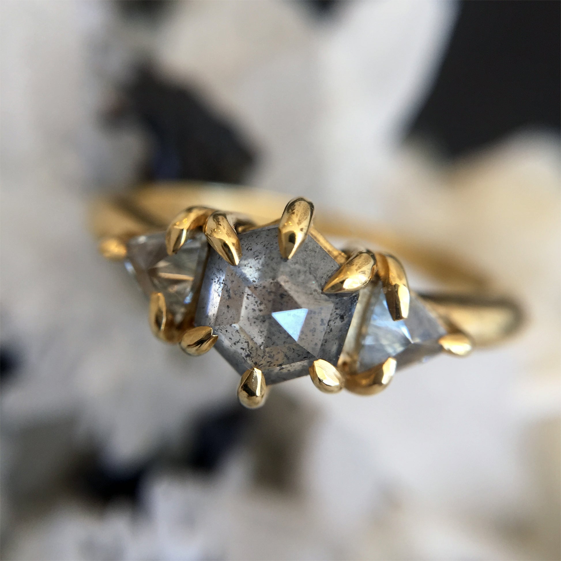 Hexagon Three Diamond Ring