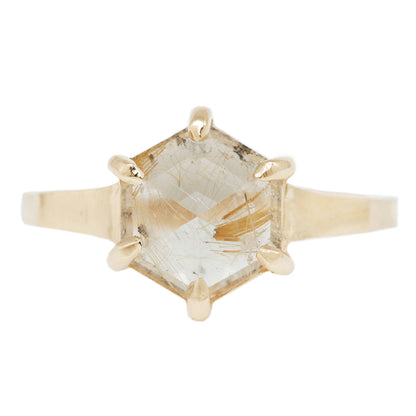 Large Yellow Quartz Hexagon Ring
