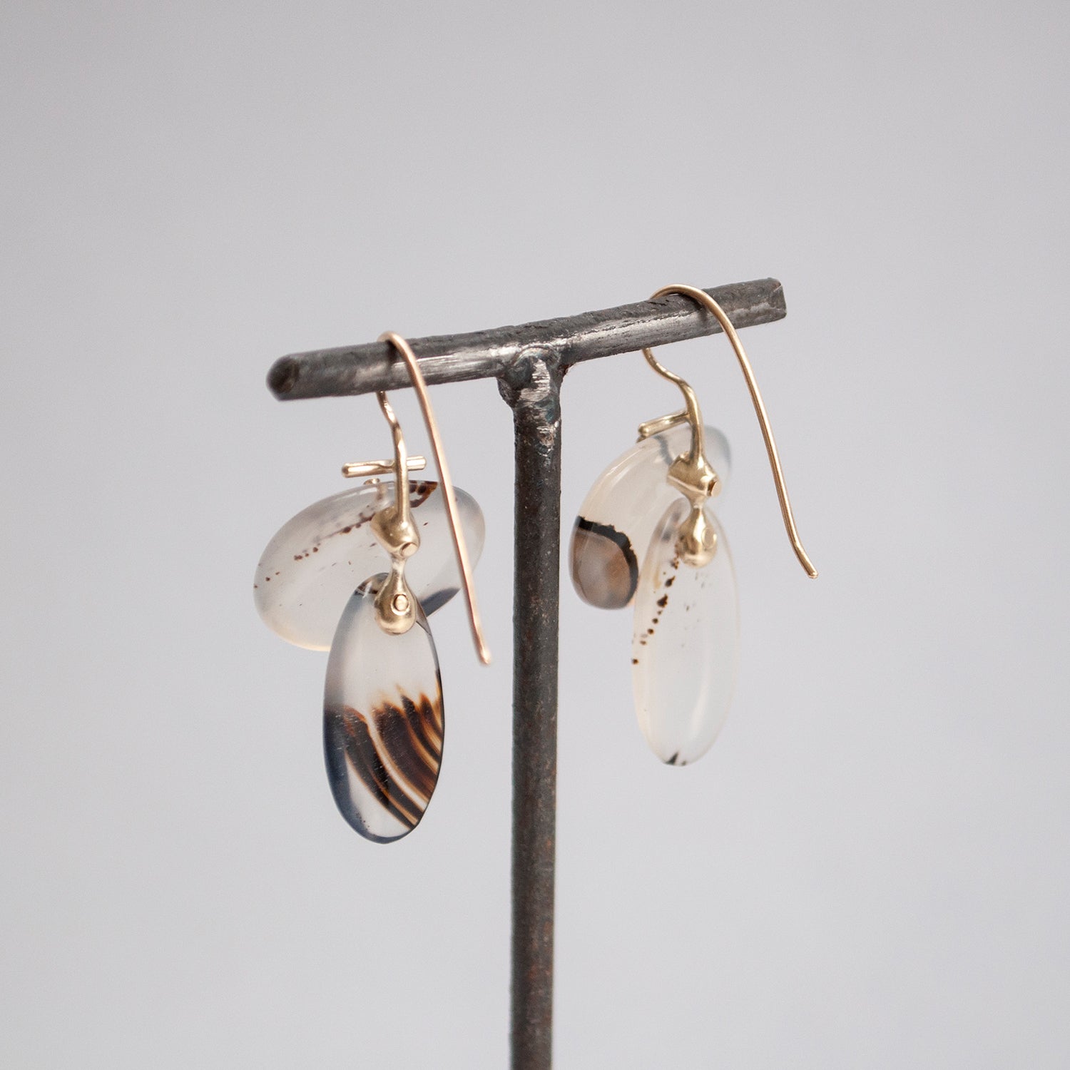 Layered Lingzhi Kiku Light Agate Earrings
