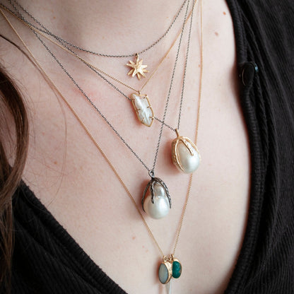 White South Sea Pearl Necklace styled with other pieces in Lauren Wolf Jewelry's collection | ESQUELETO